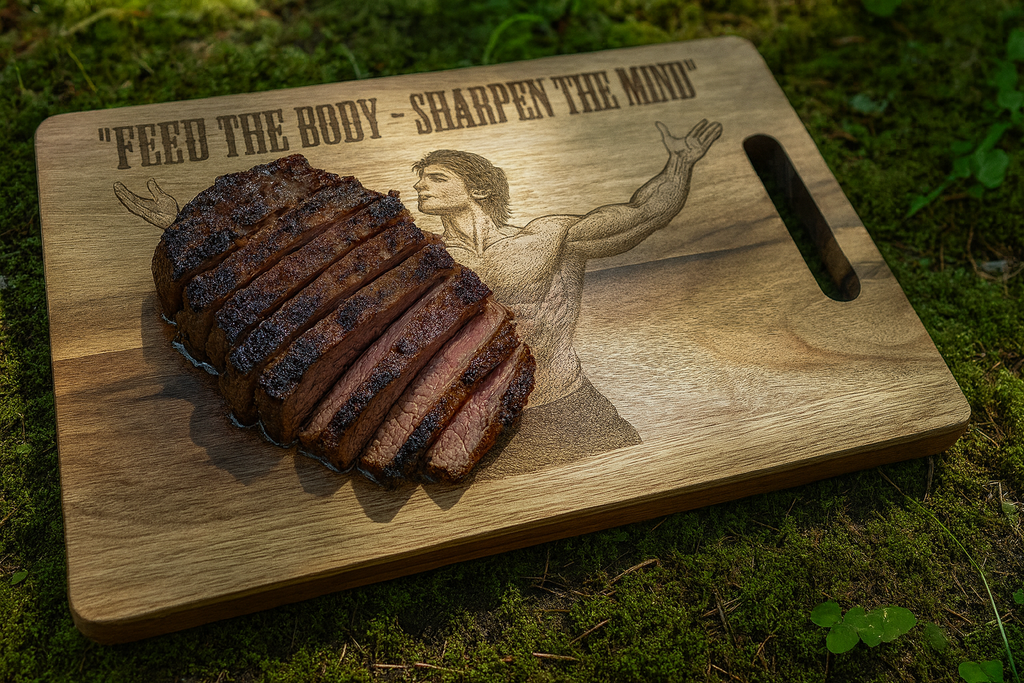 [Preorder] "Feed the body - Sharpen the mind" Acacia Wooden Cuttingboard