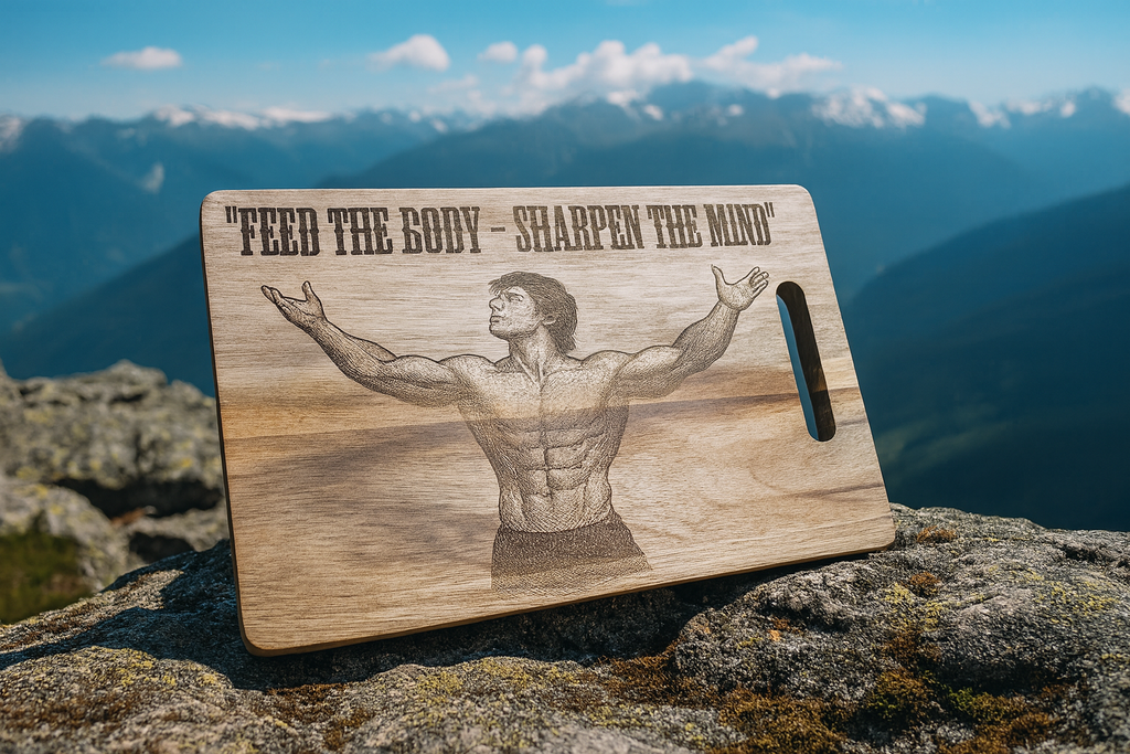 [Preorder] "Feed the body - Sharpen the mind" Acacia Wooden Cuttingboard